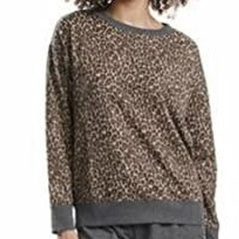 Splendid Sweatshirt Womens XL Brown‎ Leopard Print Pullover Long Sleeve Relaxed